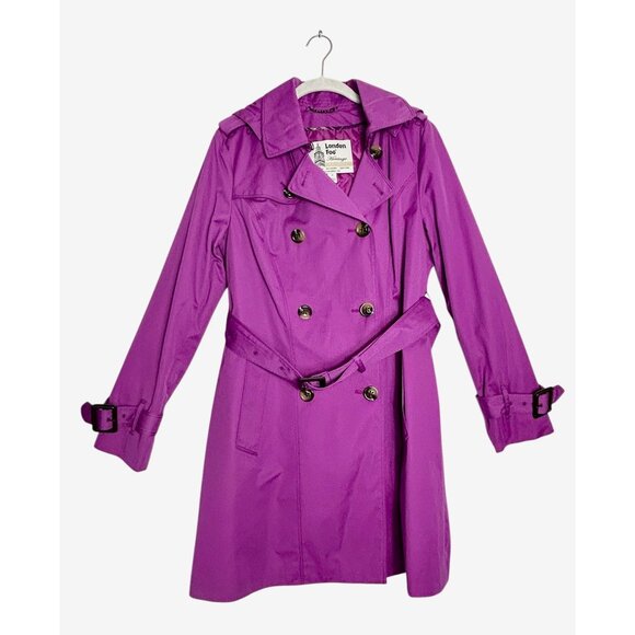 London Fog Women's Heritage Trench Coat w/ Hood & Liner in Purple - Sz S - Picture 2 of 12